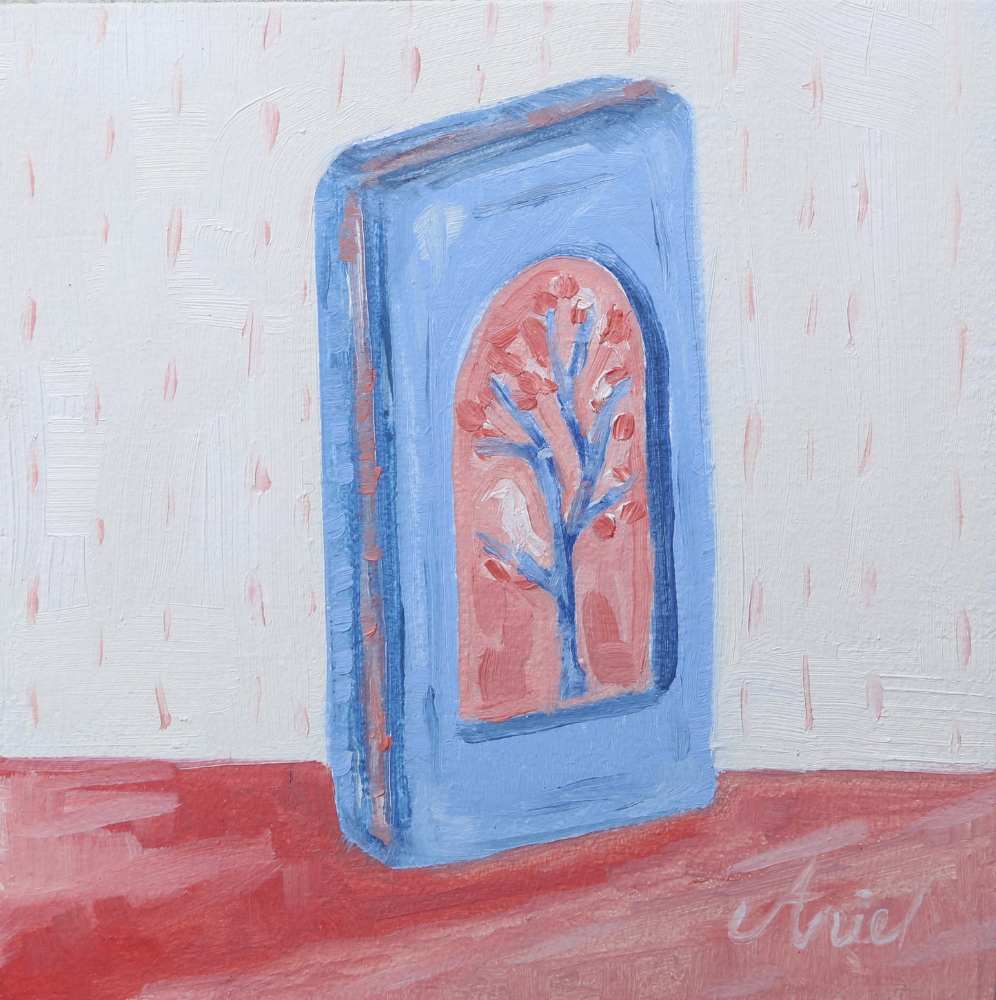 Mahjong tile painting of a bird bam blue and pink with at tree perfect gift for a mahjong friend