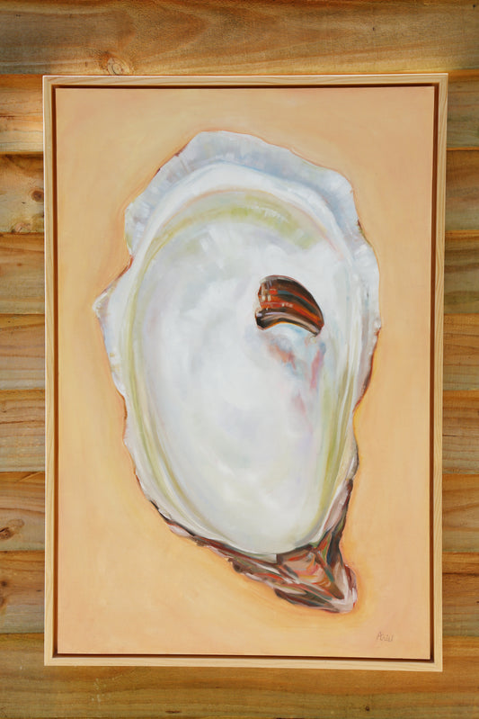 oyster Contemporary original fine art oil painting large to medium artwork interior design framed Jacksonville Florida southern decor coastal living still life peach colors