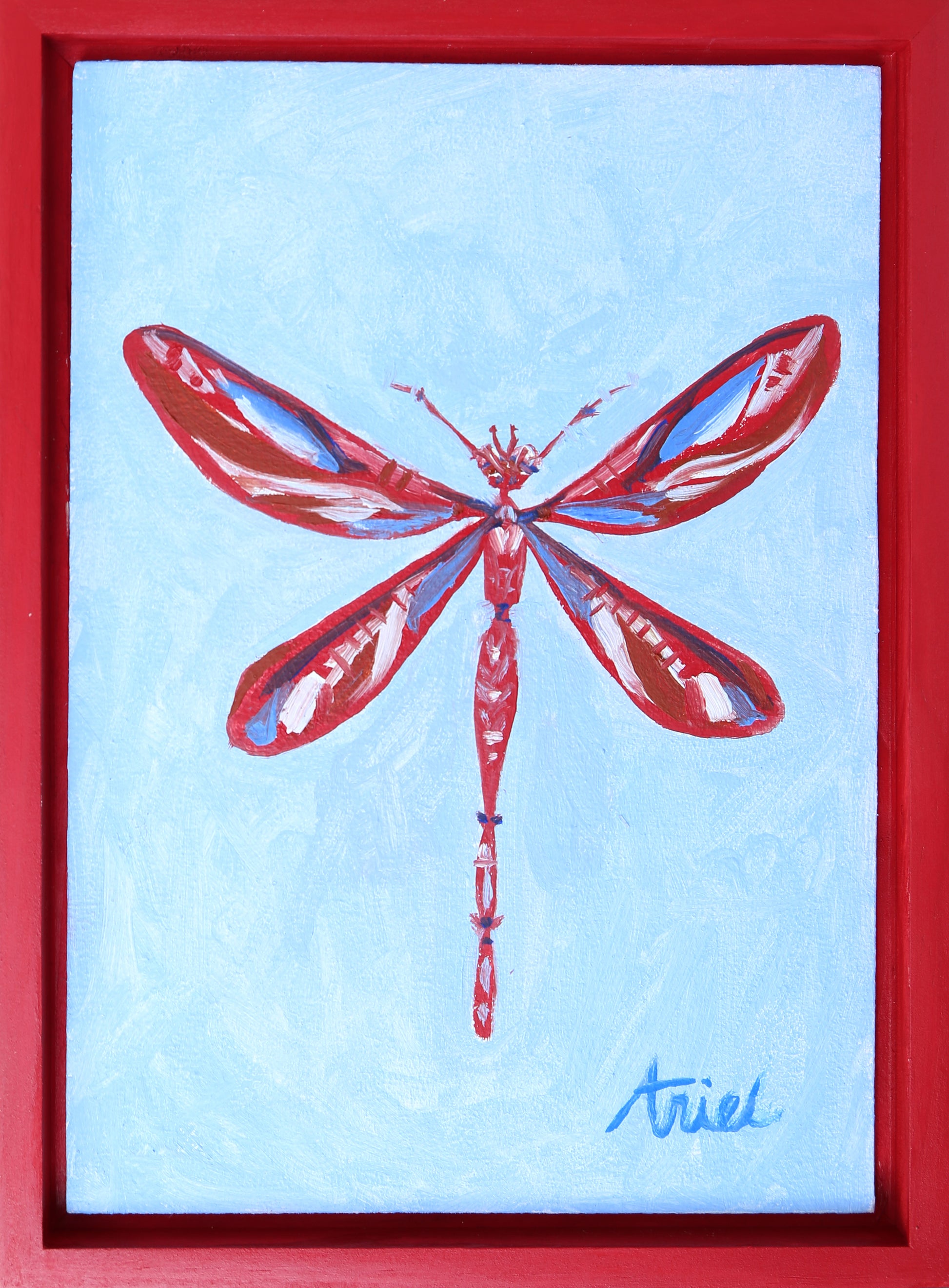 Red dragon tile mahjong. red framed painting of dragonfly.