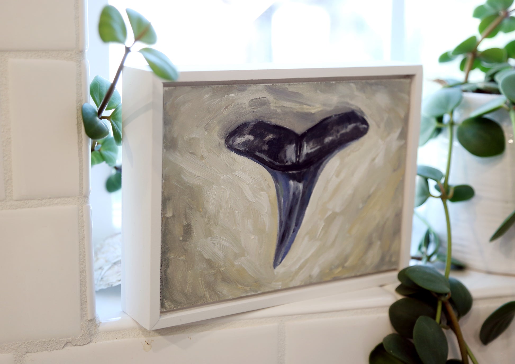 Contemporary original fine art oil painting artwork local Jacksonville Florida shark tooth small beach combing business woman owned 